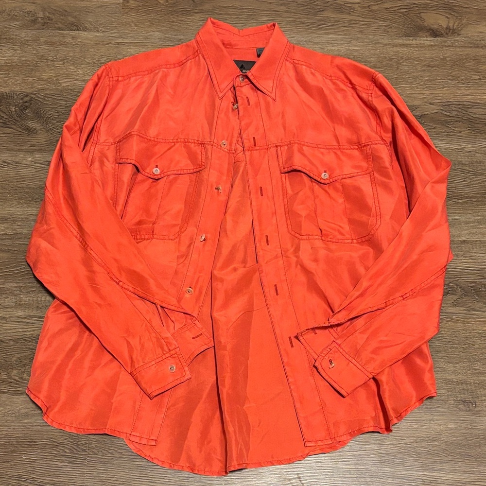women’s silk red button down dress shirt